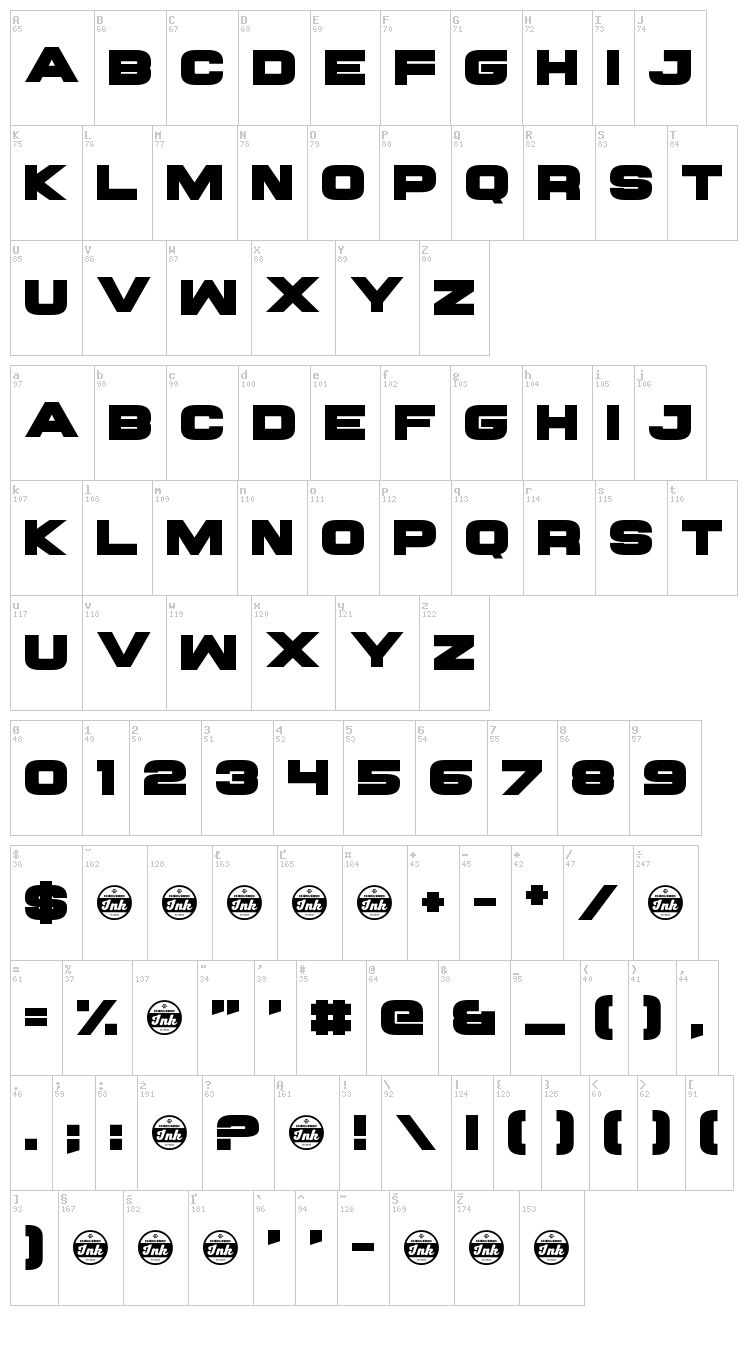 Rawhide Raw 2016 font map